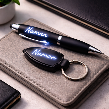 Personalized Pen And LED Keychain Set