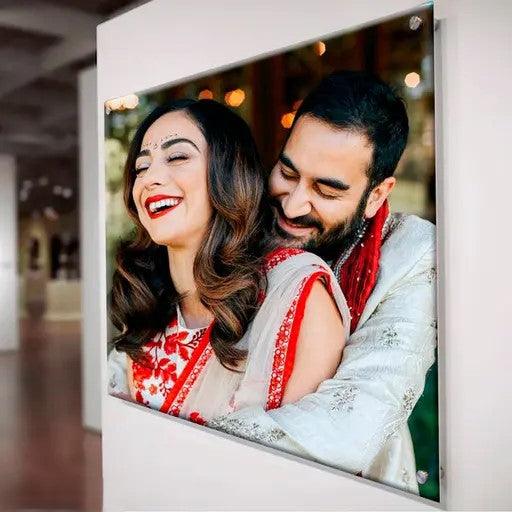 Glittering glass photo frame with a happy couple, perfect romantic gift for any occasion