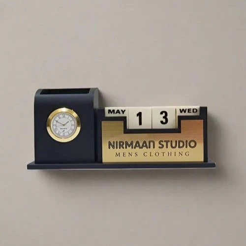 Personalized Pen Stand with Clock and Calendar Blocks - Le Prestige Box