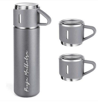 Personalized Vacuum Insulated Flask Gift Set With 2 Cups - Le Prestige Box