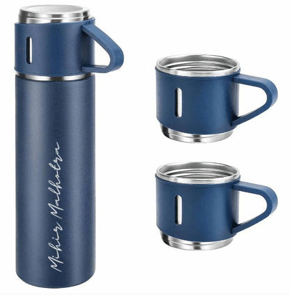 Personalized Vacuum Insulated Flask Gift Set With 2 Cups - Le Prestige Box