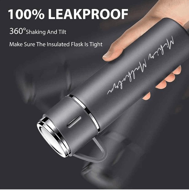 Personalized Vacuum Insulated Flask Gift Set With 2 Cups - Le Prestige Box