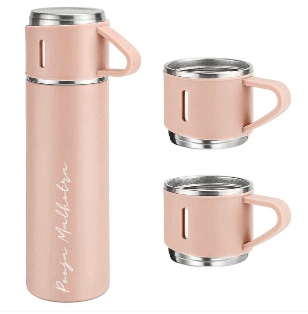 Personalized Vacuum Insulated Flask Gift Set With 2 Cups - Le Prestige Box