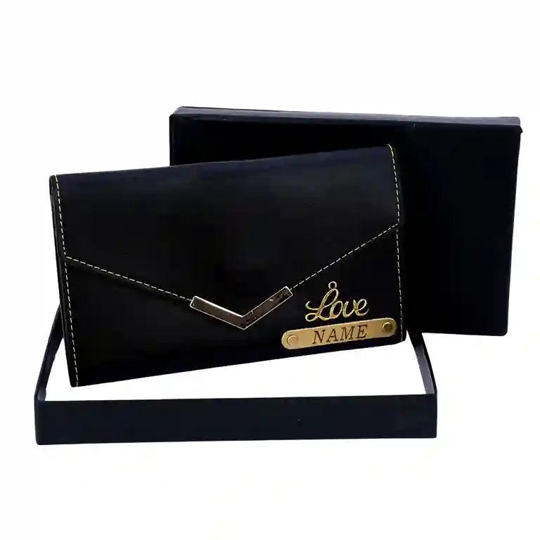 PERSONALIZED WOMEN CLUTCH WITH NAME AND CHARM | BLACK COLOUR - Le Prestige Box