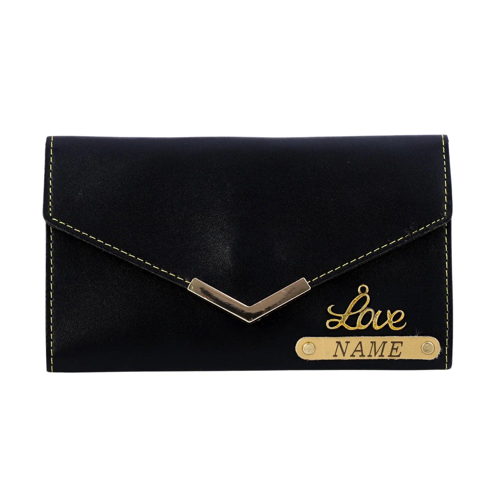 PERSONALIZED WOMEN CLUTCH WITH NAME AND CHARM | BLACK COLOUR - Le Prestige Box