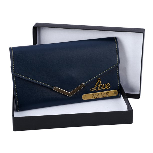 PERSONALIZED WOMEN CLUTCH WITH NAME AND CHARM | BLUE COLOUR - Le Prestige Box