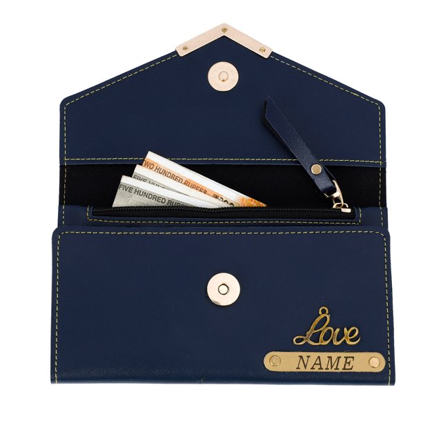 PERSONALIZED WOMEN CLUTCH WITH NAME AND CHARM | BLUE COLOUR - Le Prestige Box