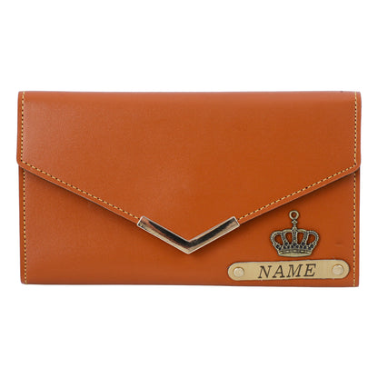 PERSONALIZED WOMEN CLUTCH WITH NAME AND CHARM | TAN COLOUR - Le Prestige Box