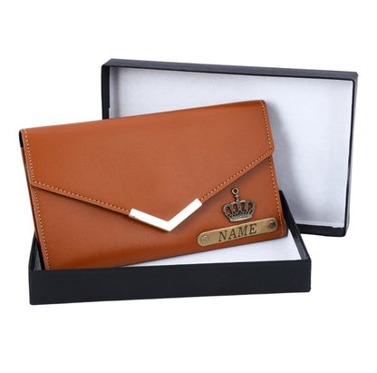 PERSONALIZED WOMEN CLUTCH WITH NAME AND CHARM | TAN COLOUR - Le Prestige Box