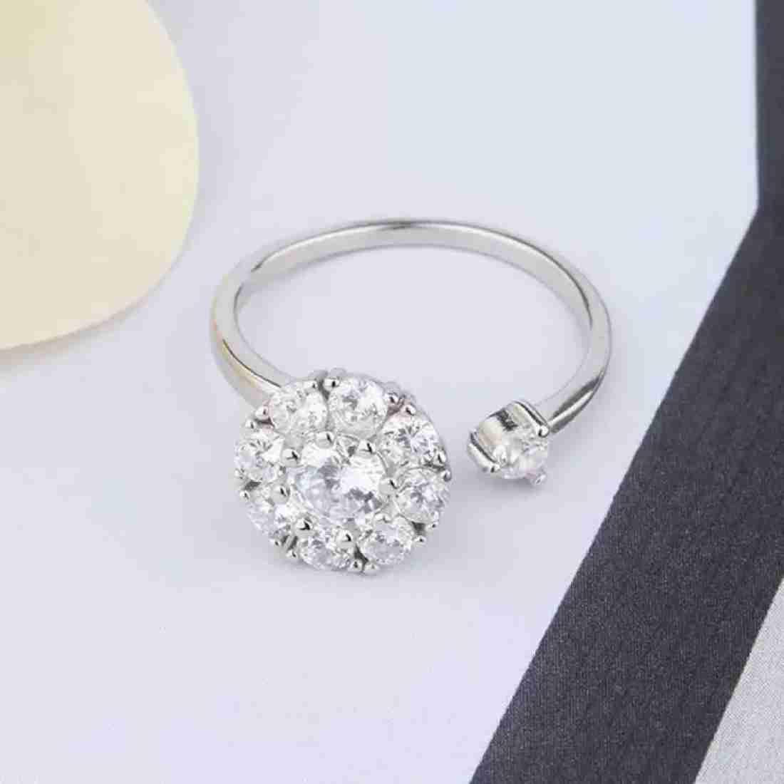 SOLITAIRE SILVER ROTATING ADJUSTABLE RING || BEST GIFT FOR HER ||  - Le Prestige Box