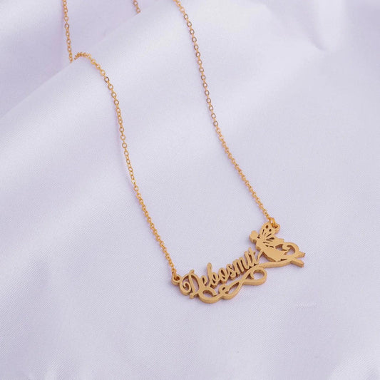 Stunning Dual Name Necklace With Angel Charm - Le Prestige Box